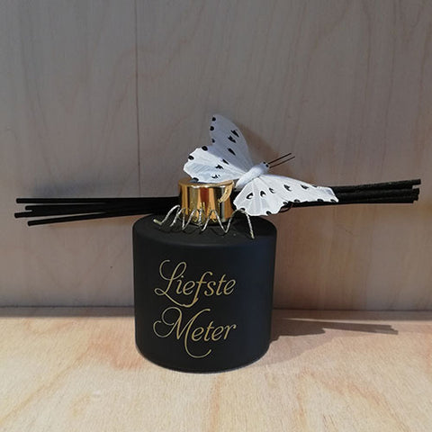 Parfumfles (zwart met gouden dop) - Liefste Meter